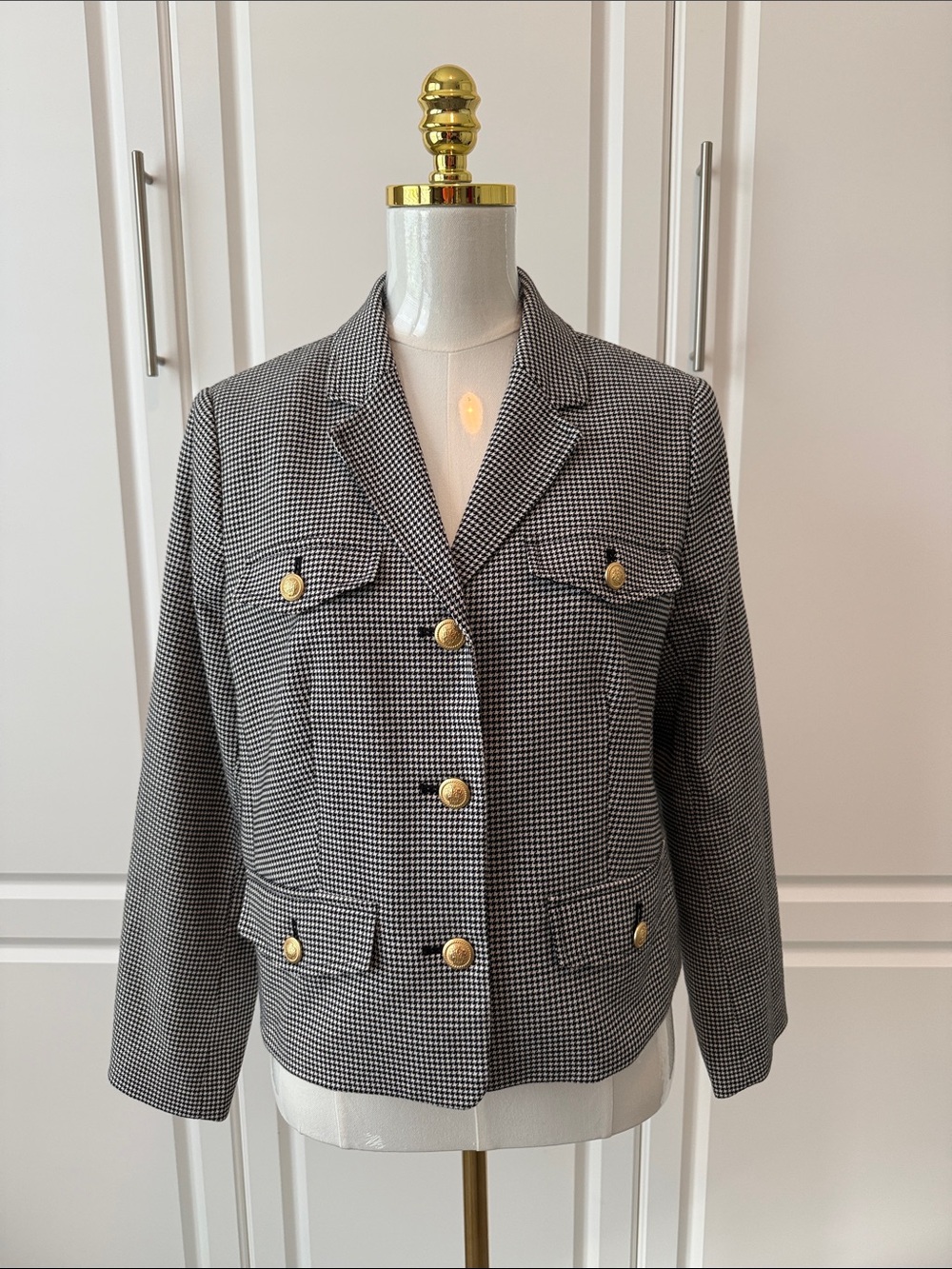 Talbots Classic Black & White Houndstooth Button-Front Cropped Women's Jacket